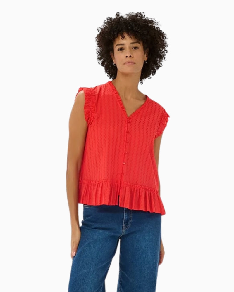 Part Two AnekaPW sleeveless blouse poppy red front view