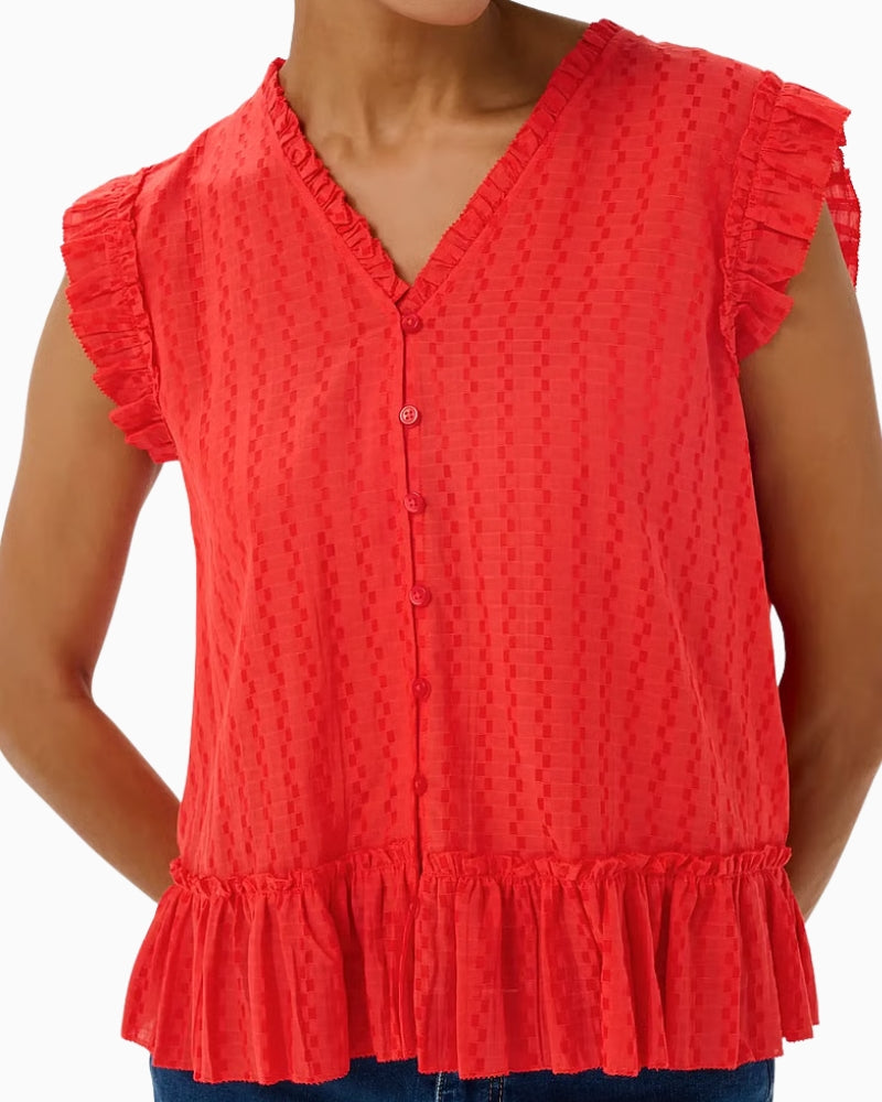 Part Two AnekaPW sleeveless blouse poppy red front view