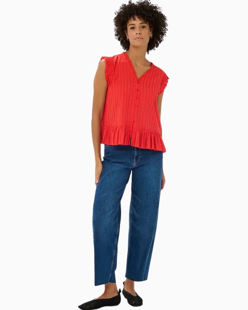 Part Two AnekaPW sleeveless blouse poppy red front view on model