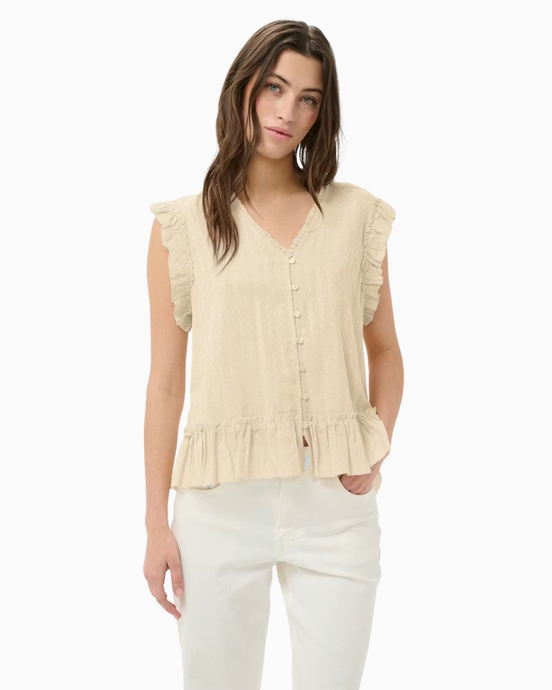 Part Two AnekaPW top oatmeal front view sleeveless blouse