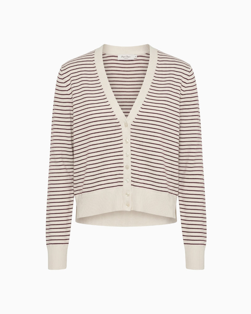 Part Two AnessaPW Cardigan wine striped front view