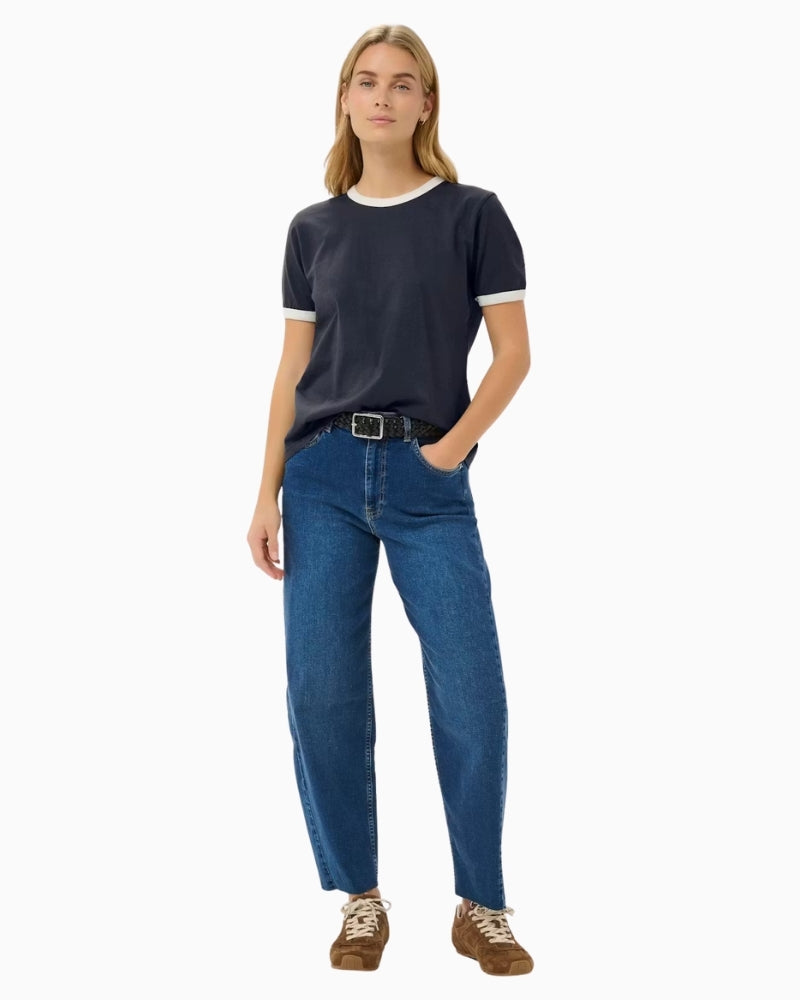 Part Two AngelitaPW T-shirt Navy Whisper White outfit view with jeans