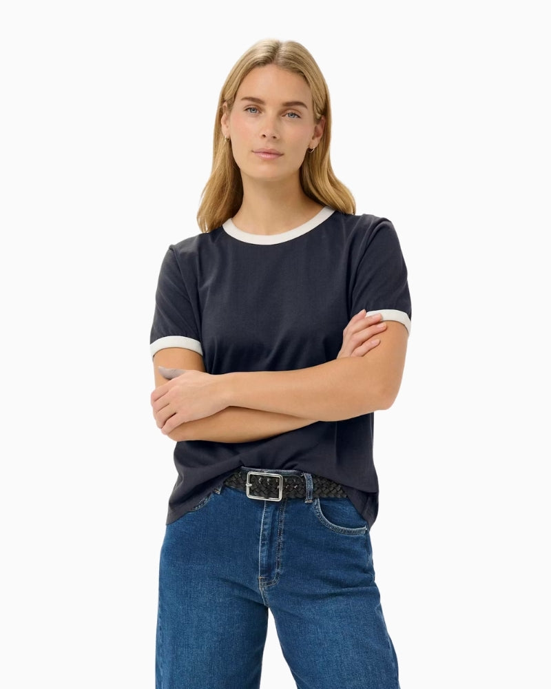 Part Two AngelitaPW T-shirt Navy Whisper White front view on model