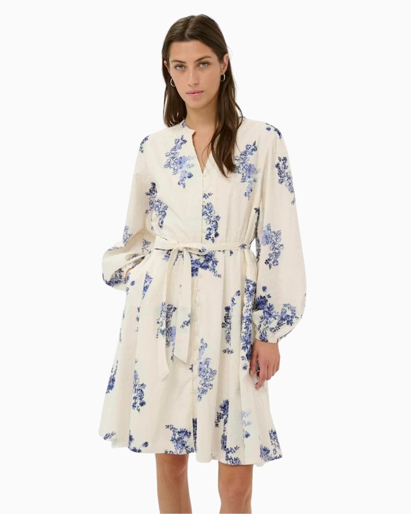 Part Two AviraPW dress white blue floral front view