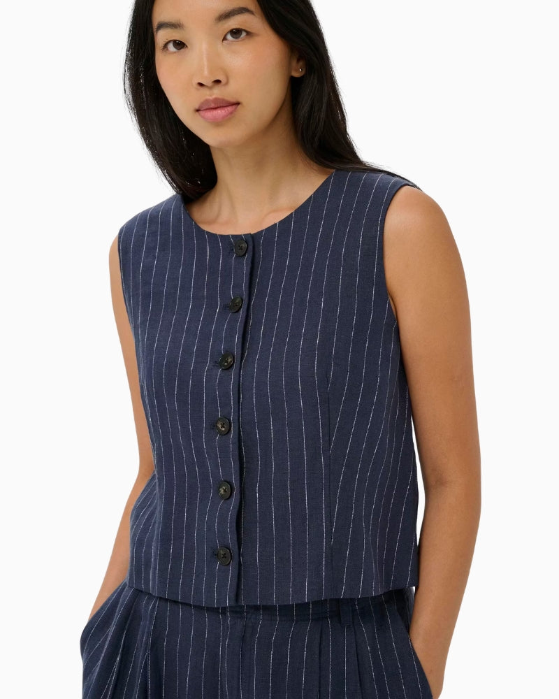 Part Two AzaniaPW Waistcoat navy close-up of button closure