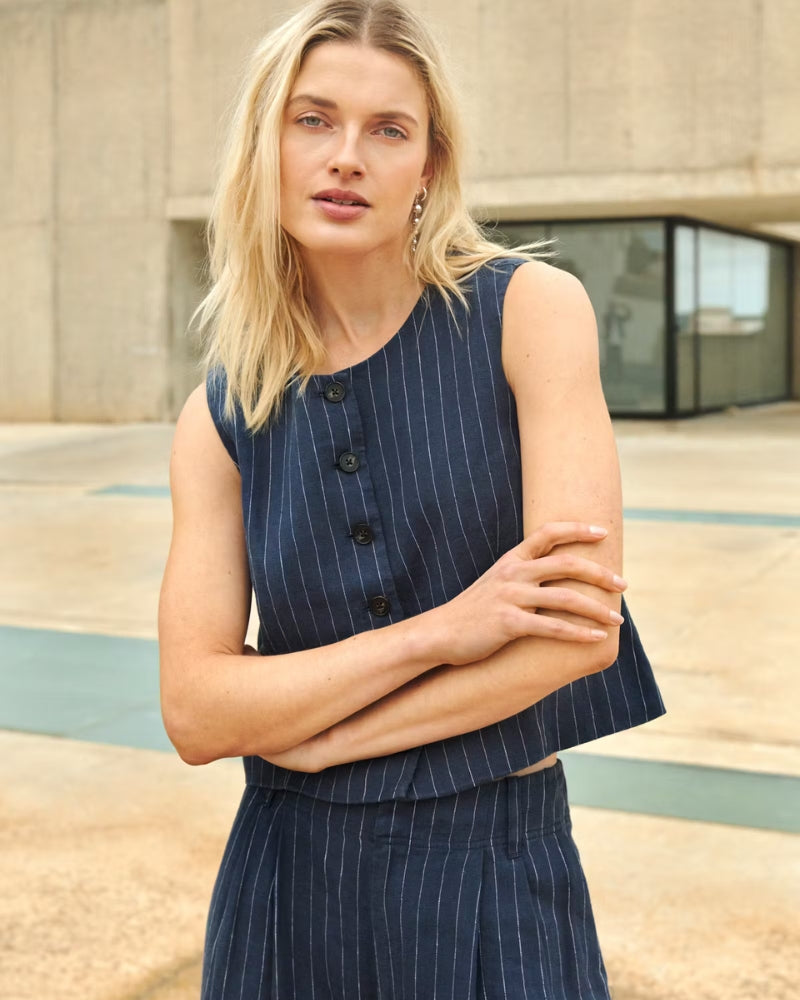 Part Two AzaniaPW Waistcoat navy cropped length view