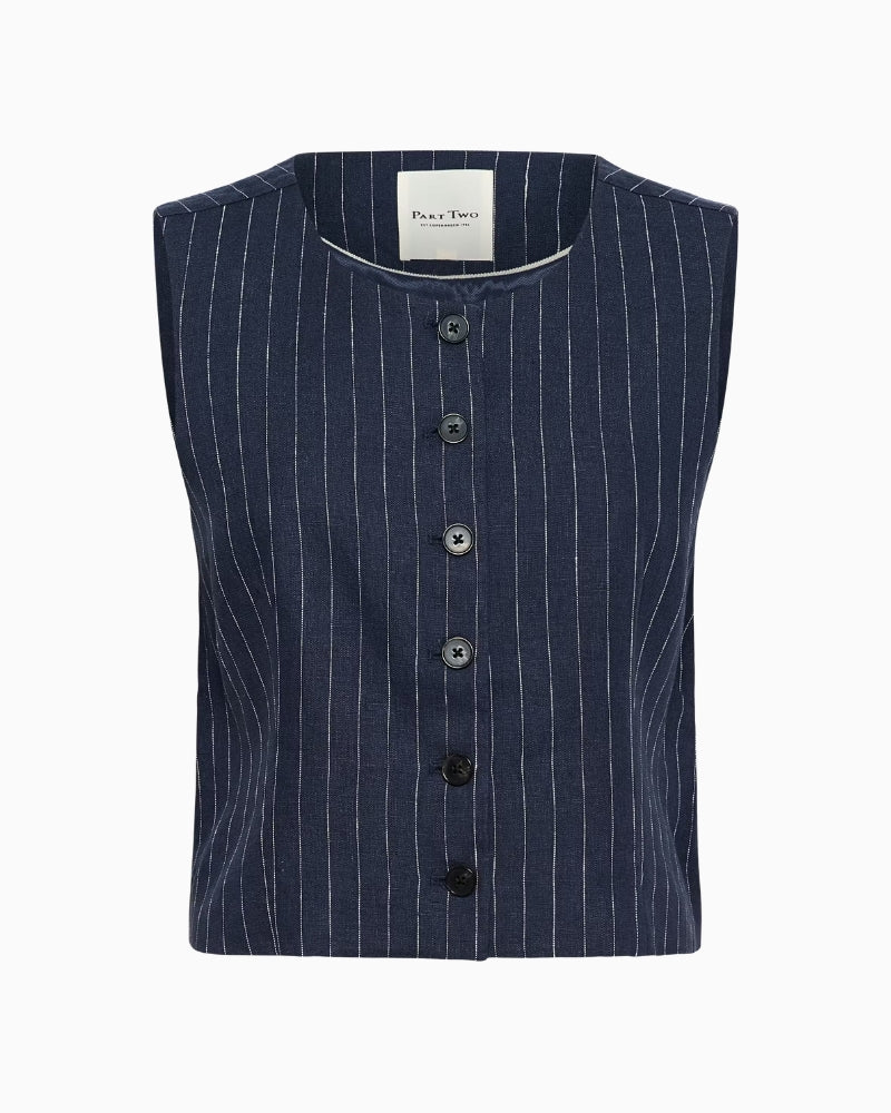 Part Two AzaniaPW Waistcoat navy flat lay view