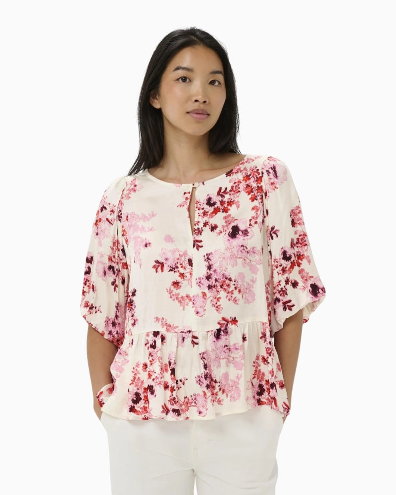Part Two Azelia floral print peplum top pink front view