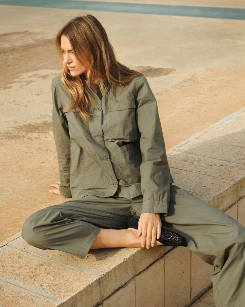 Part Two AzizaPW Casual Jacket Smokey Olive Green front view on model