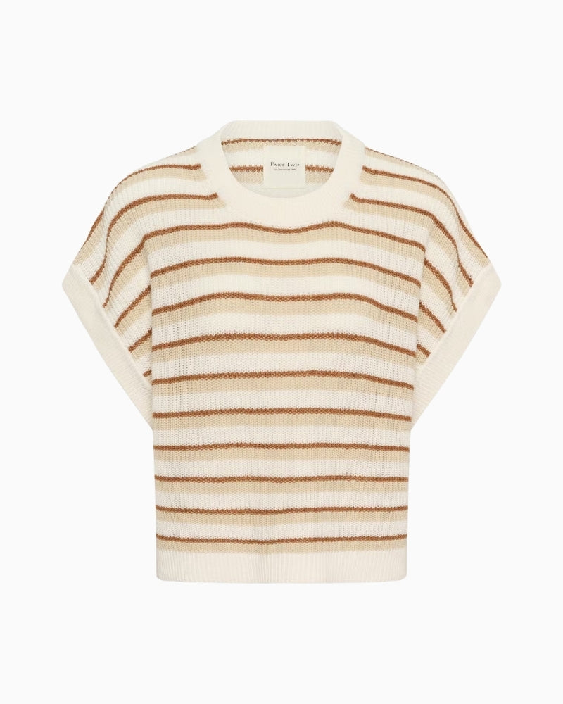 Part Two Belisia Pullover in Cream and Brown Stripe front view