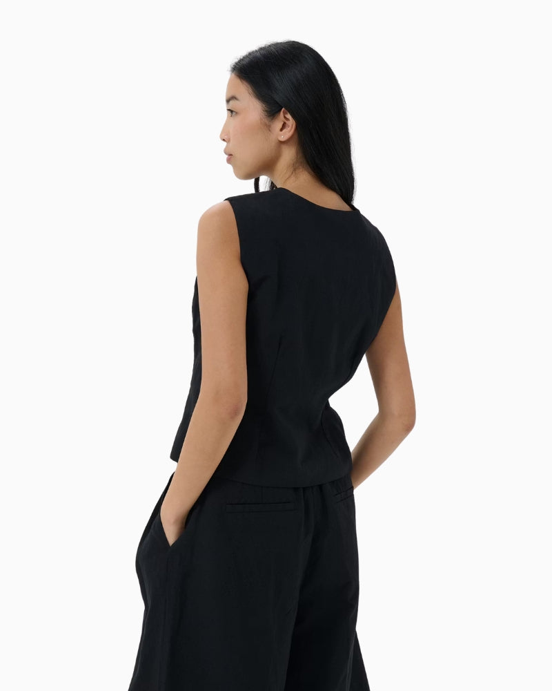 Part Two BenittaPW Waistcoat black back view