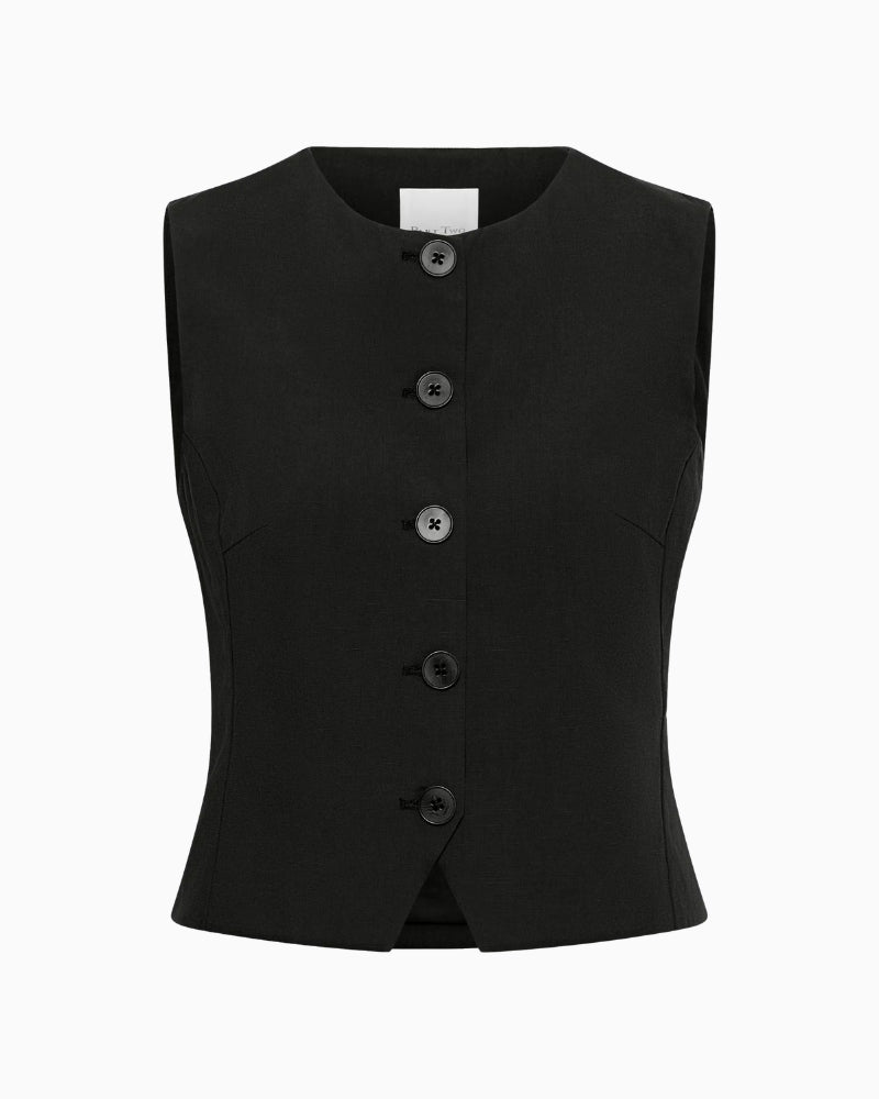 Part Two BenittaPW Waistcoat black button front detail