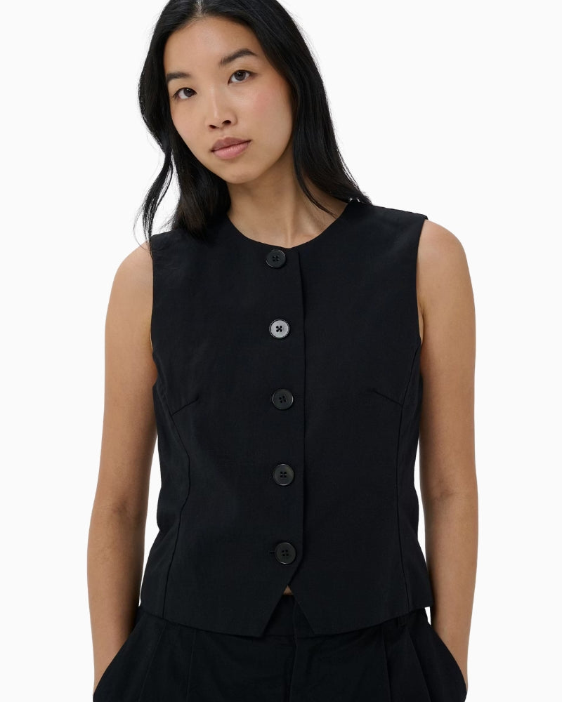 Part Two BenittaPW Waistcoat black front view