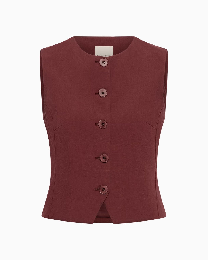 Part Two BenittaPW Waistcoat dark red button front detail