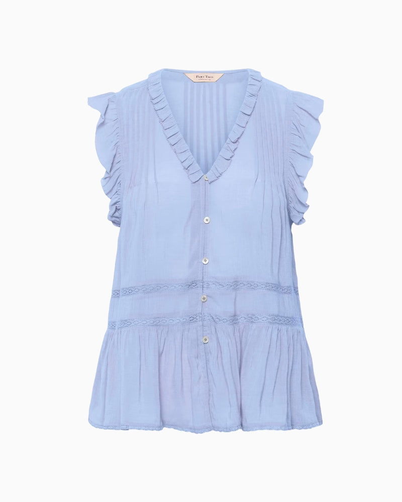 Part Two BernadetePW Blouse in blue button front detail