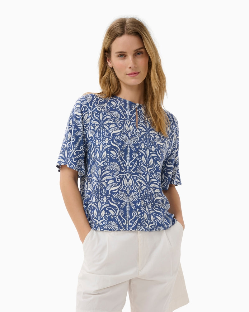 Part Two BertelinePW Blouse in blue and white front view