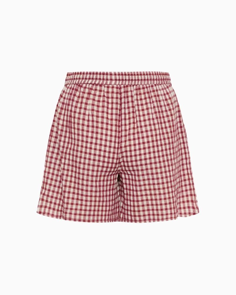 Part Two BigiPW Shorts in Dark Red gingham back view