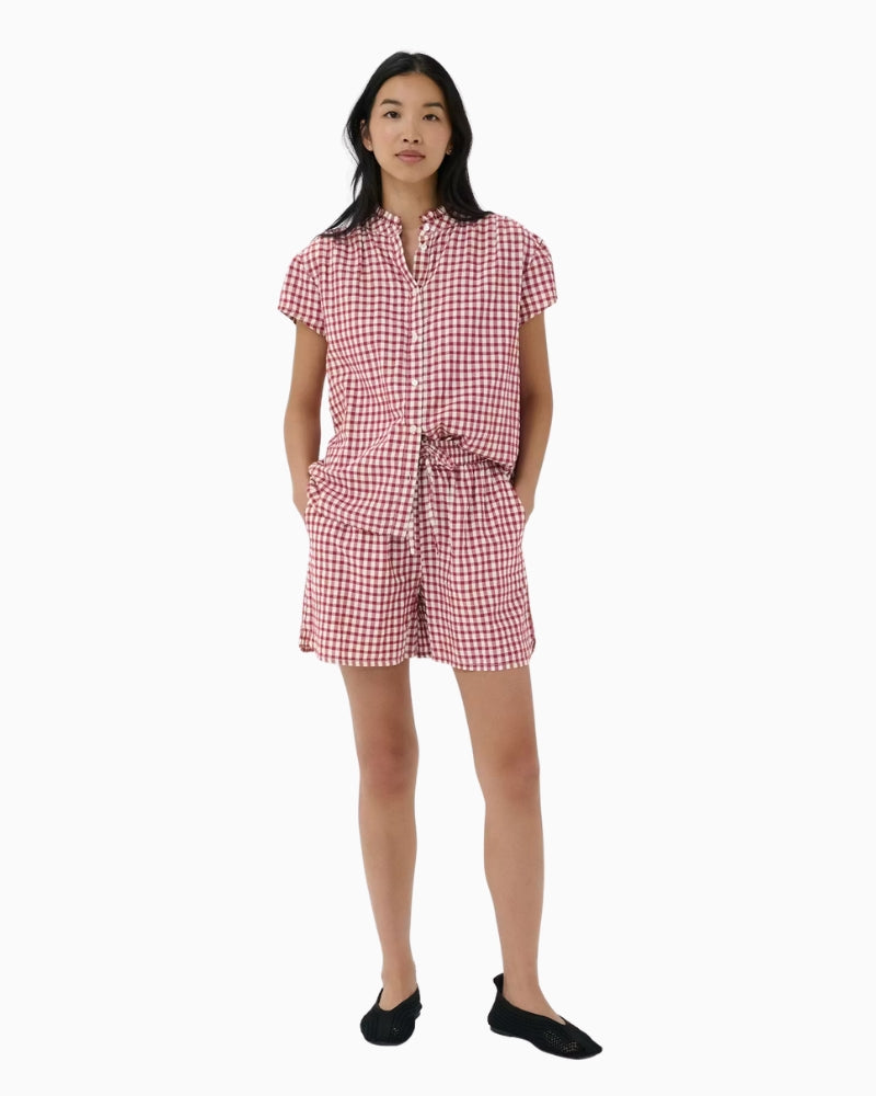 Part Two BigiPW Shorts in Dark Red gingham front view