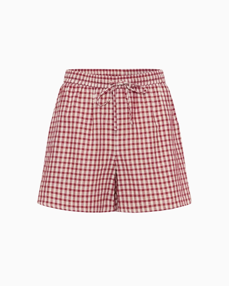 Part Two BigiPW Shorts in Dark Red gingham waistband detail