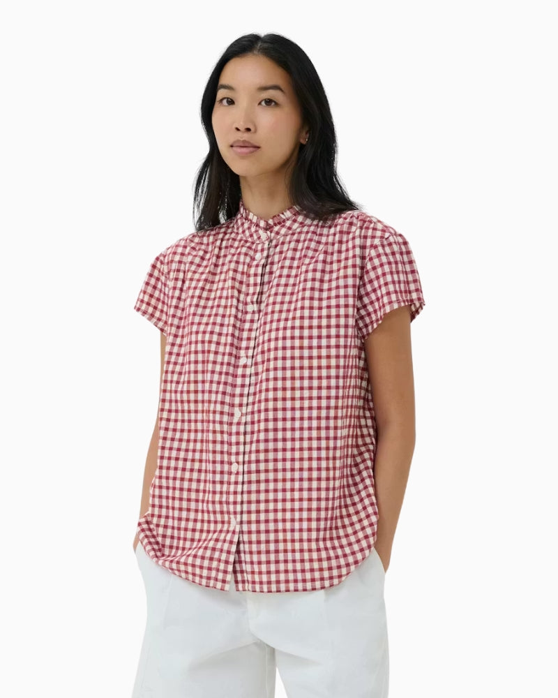 Part Two BjankaPW Blouse in Dark Red check front view