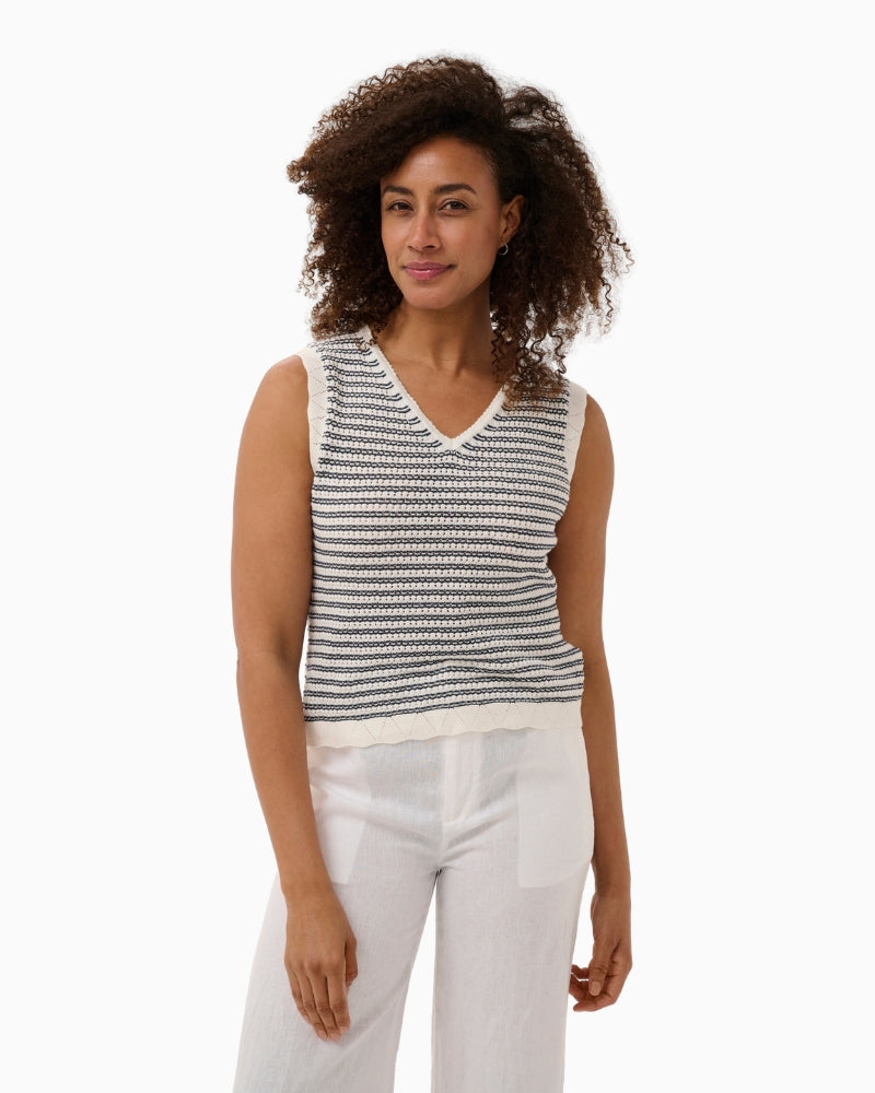 Part Two BolissaPW Top in navy stripe front view