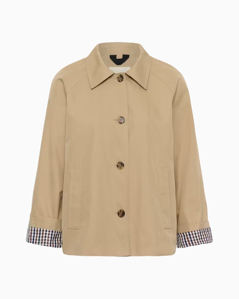 Part Two boxy cotton blend jacket with check cuffs, flat lay front view – Áines Boutique