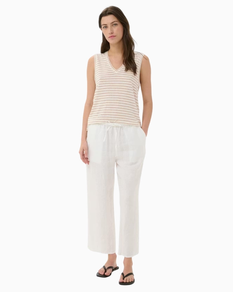 Part Two BrianiePW Top in beige stripe model front view