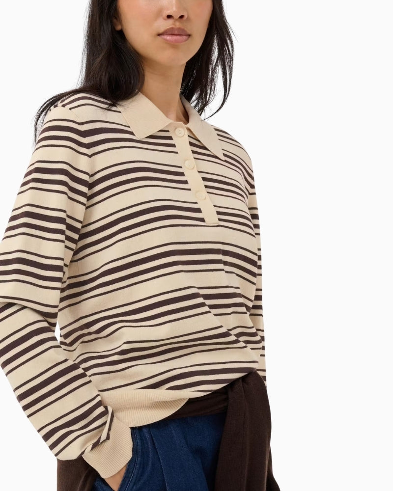 Part Two Channan PW Pullover in cream and brown button placket detail