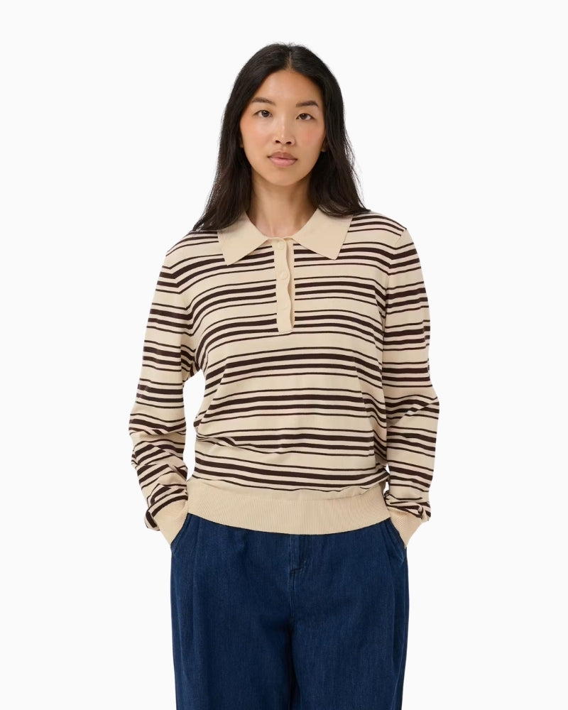 Part Two Channan PW Pullover in cream and brown front view