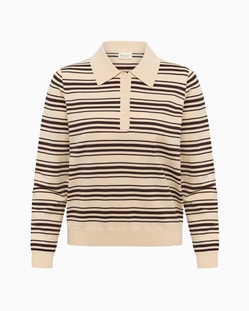 Part Two Channan PW Pullover in cream and brown striped knit detail