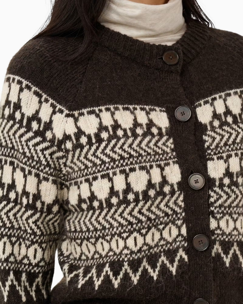 Part Two Charmaine PW Cardigan in brown round neckline detail