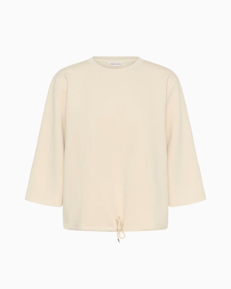 Part Two Chelsey Sweatshirt in Oatmeal adjustable drawstring hem detail
