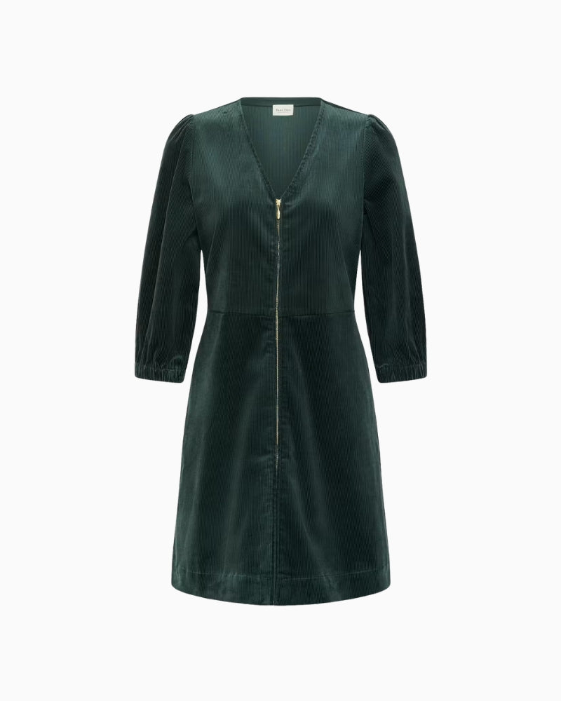 Part Two CorinnaPW Dress in Forest Green corduroy texture detail