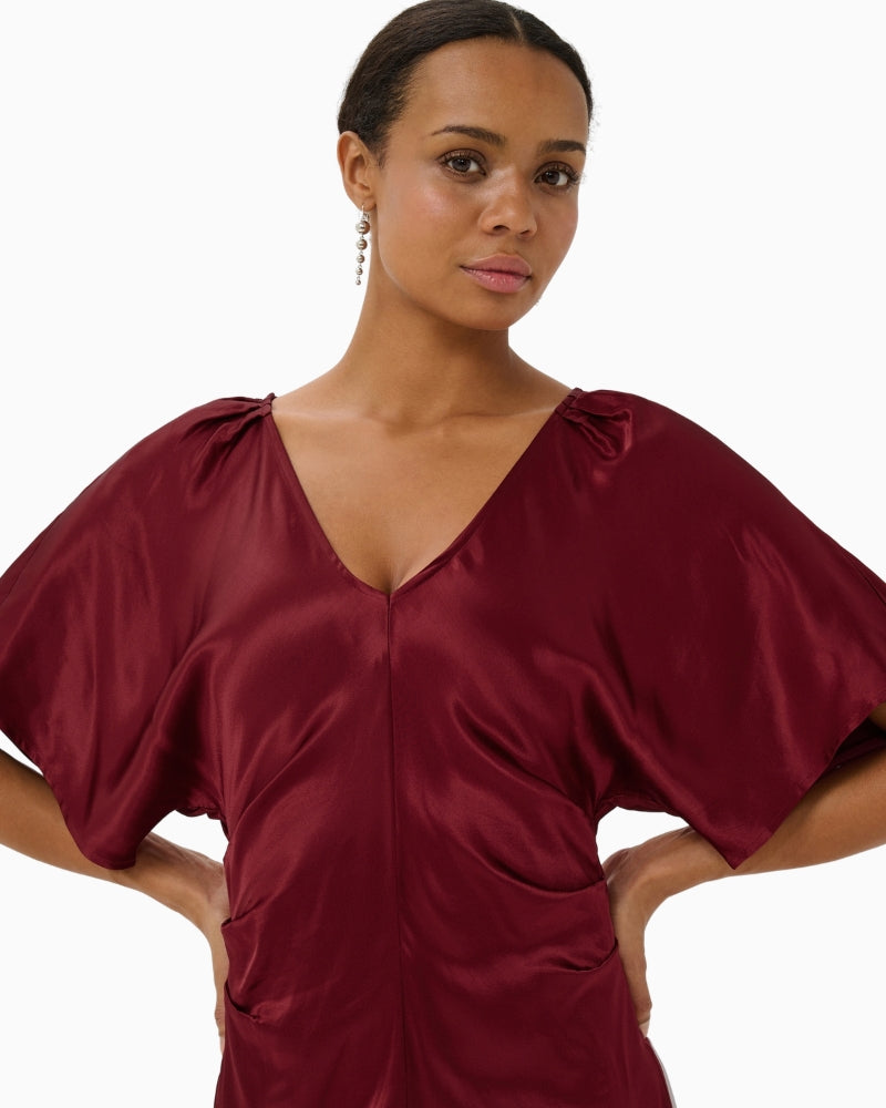 Part Two Dell Dress in red batwing neckline detail