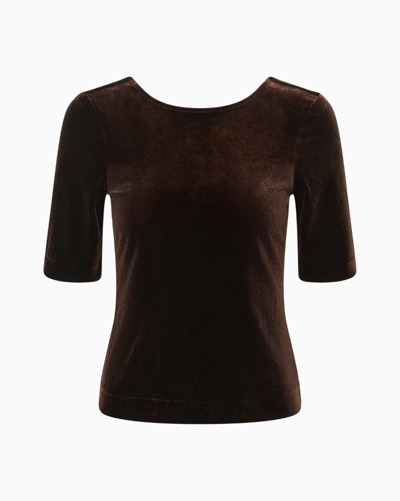 Part Two Diddi T-Shirt in Mole brown half-length sleeve detail