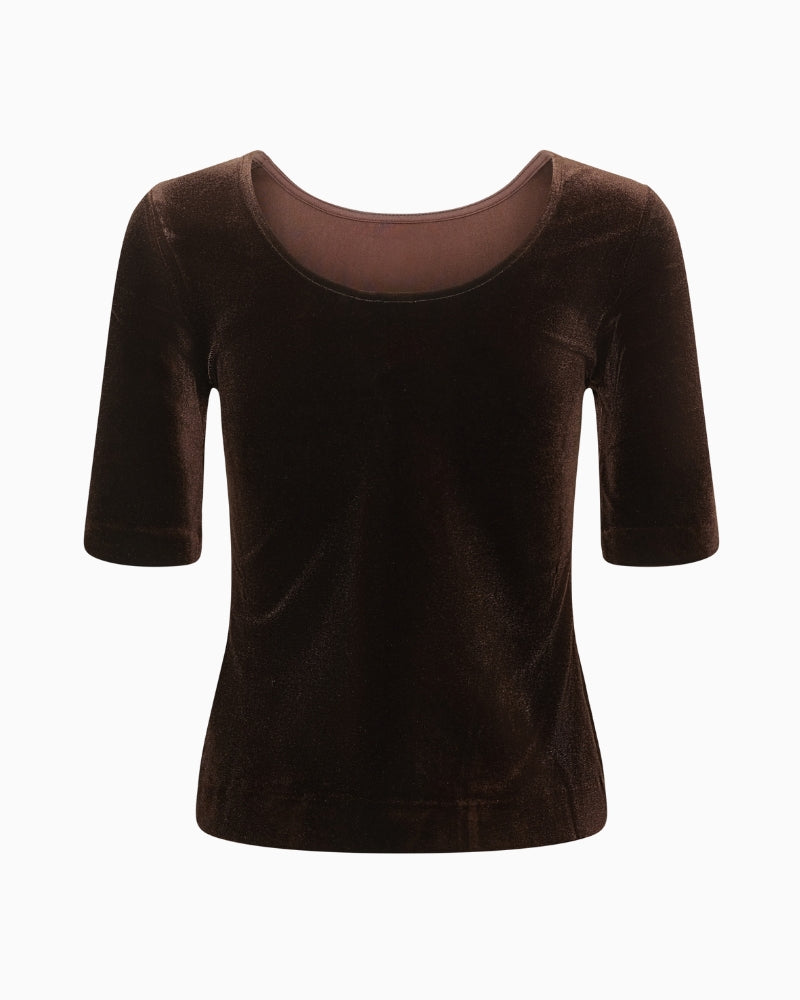 Part Two Diddi T-Shirt in Mole brown knitted fabric detail
