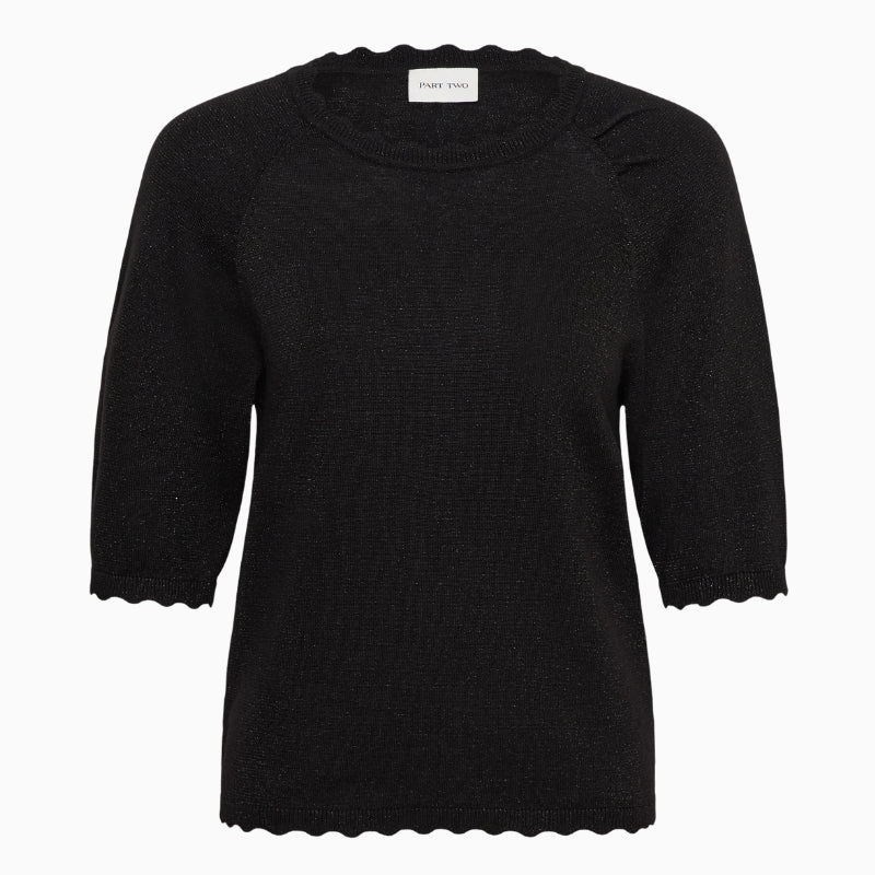 Part Two Dot Short Sleeve Jumper in black front view