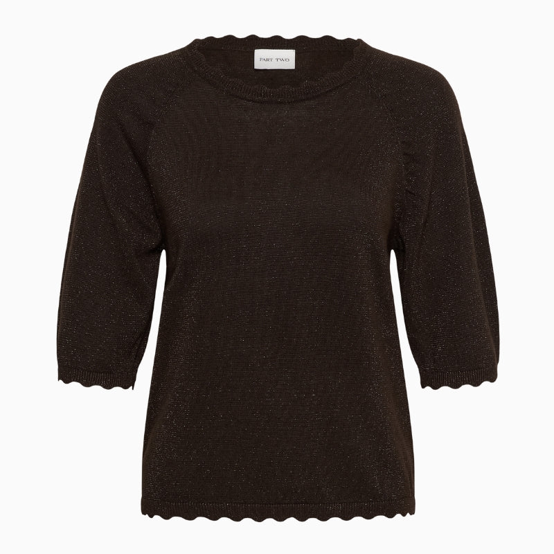 Part Two Dot Short Sleeve Jumper in brown front view