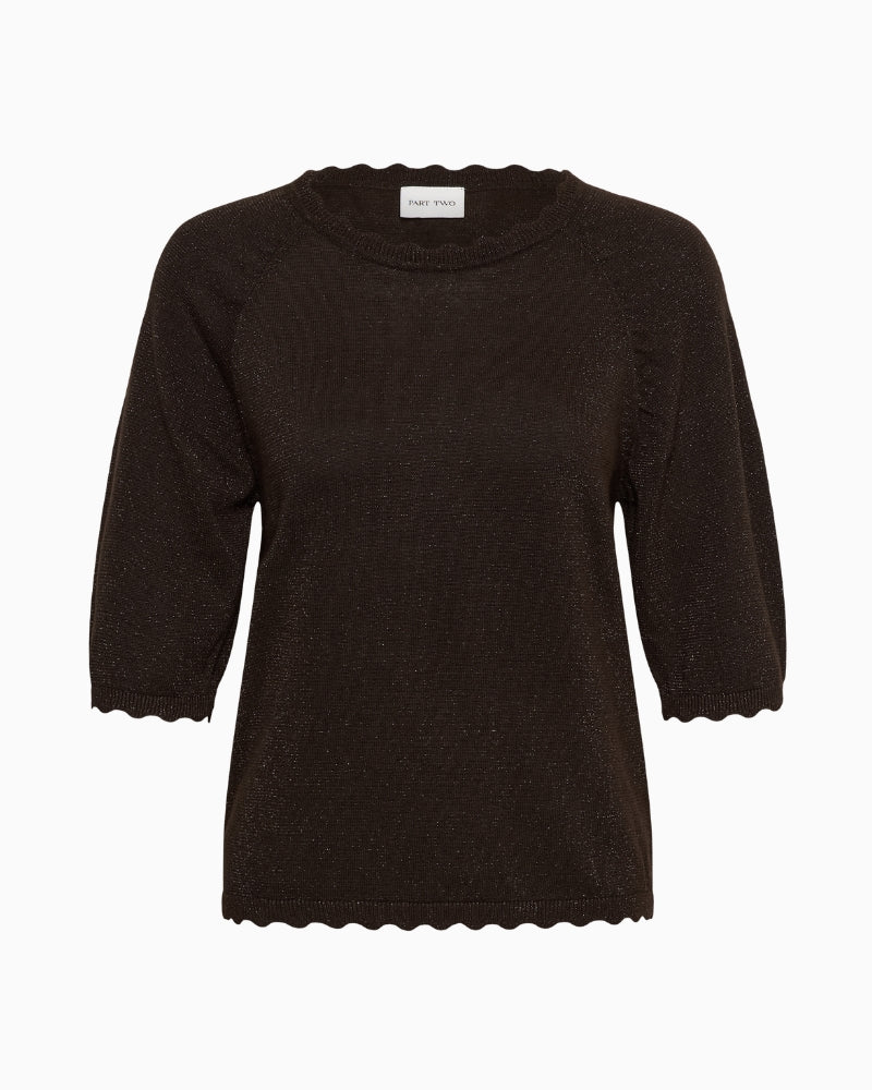 Part Two Dot Short Sleeve Jumper in brown front view