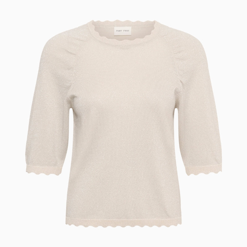 Part Two Dot Short Sleeve Jumper in cream front view