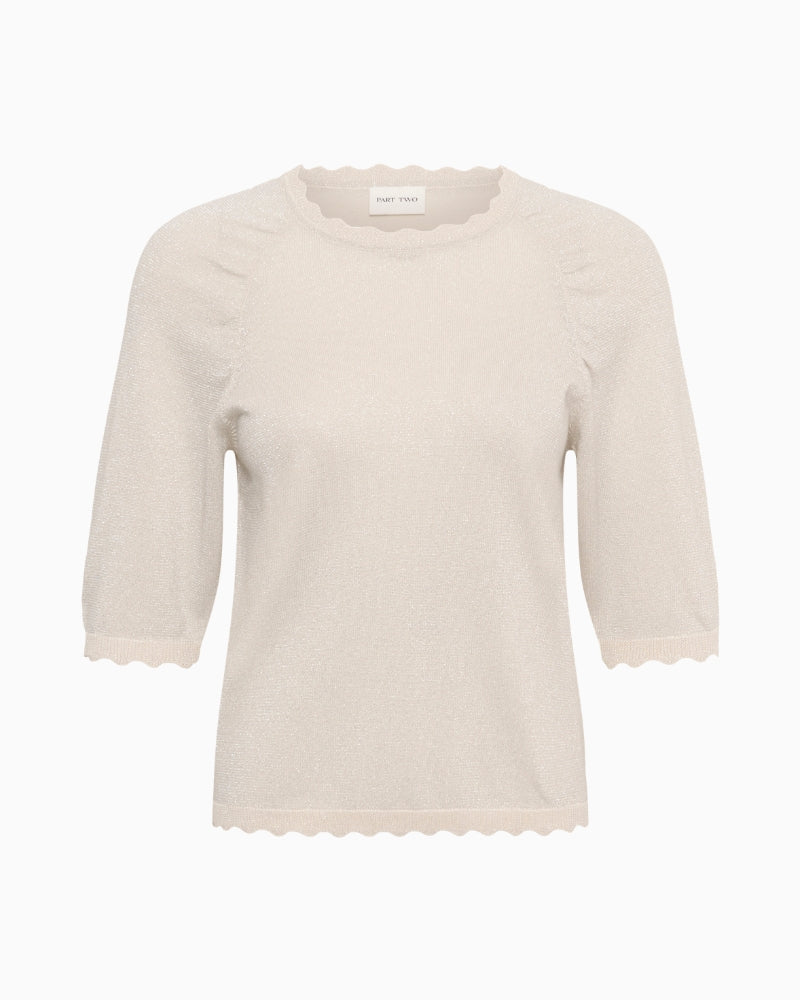 Part Two Dot Short Sleeve Jumper in cream front view