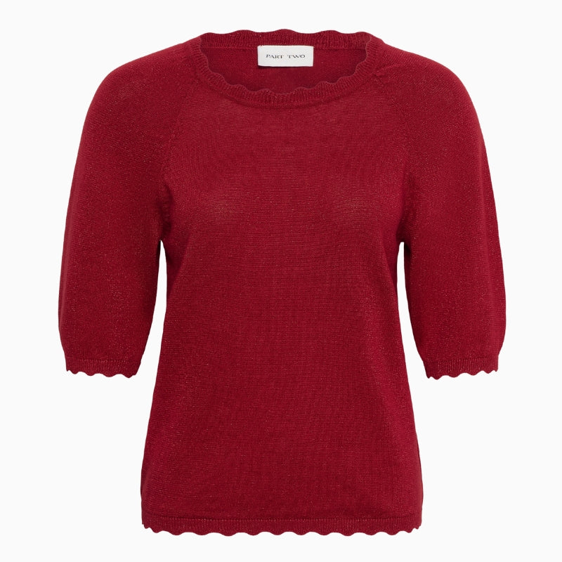 Part Two Dot Short Sleeve Jumper in red front view