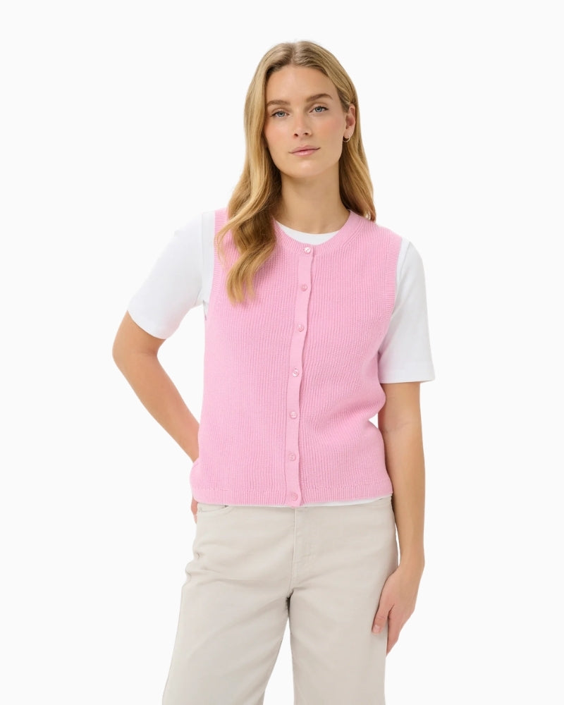 Part Two Gemma Knit Vest Cameo Pink front view on model