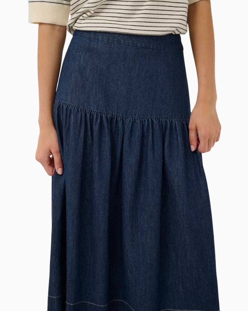 Part Two NelliaPW Skirt denim gathered tier detail
