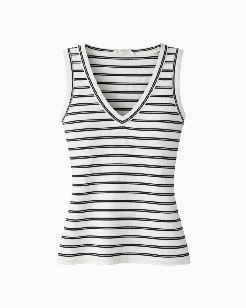 Part Two NikkiaPW sleeveless top black stripe front view