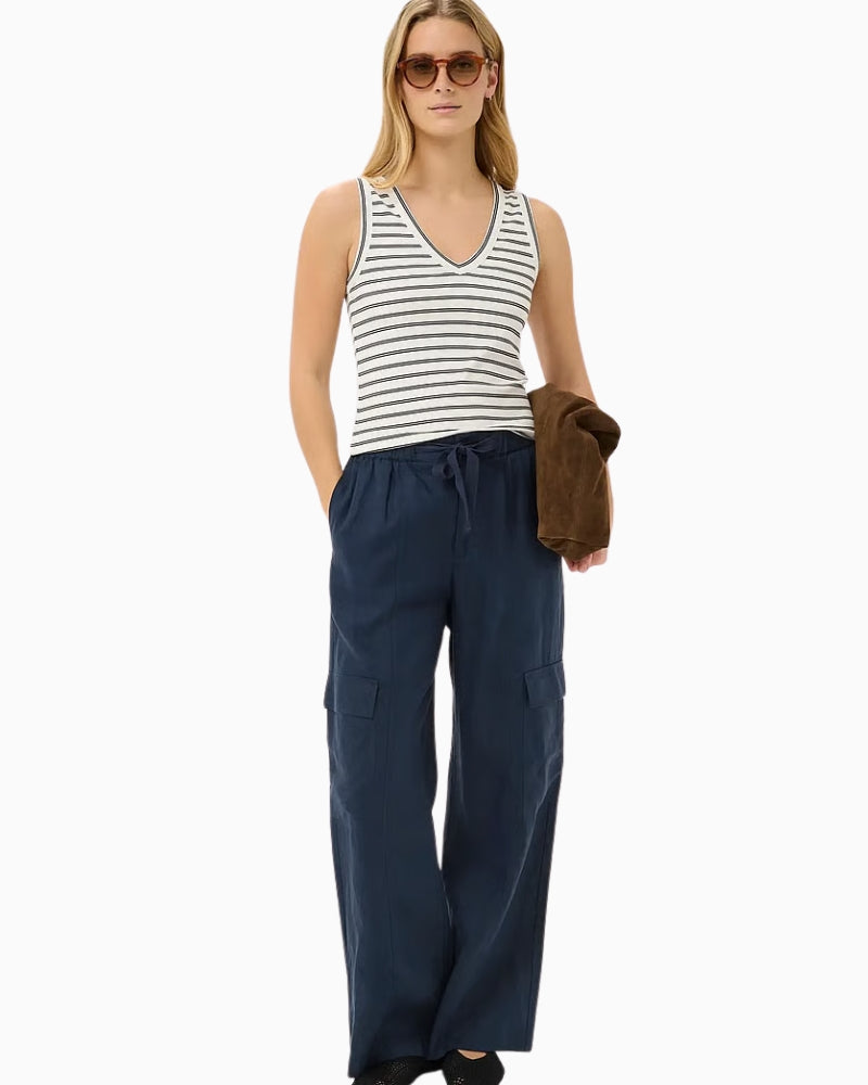 Part Two NikkiaPW sleeveless top navy striped front view