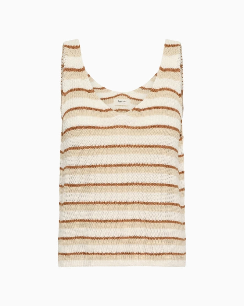 Part Two RebeccaPW Knit Tank Top in cream and brown stripe flat lay