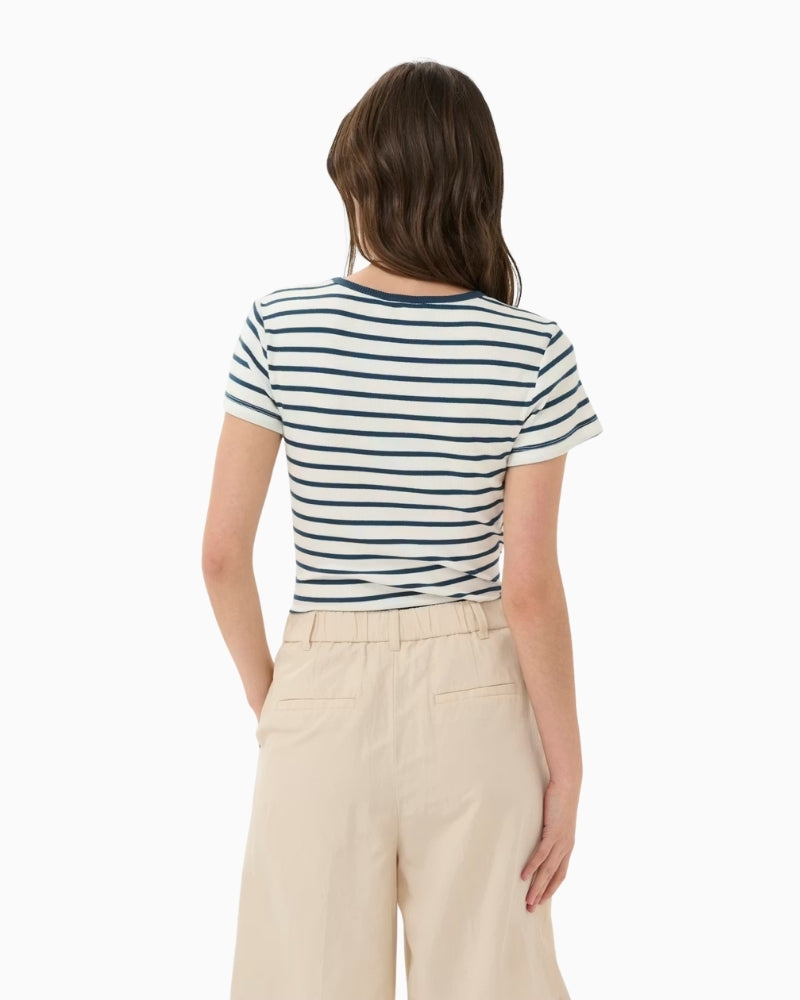 Part Two RochellePW T-Shirt in Cream and Blue Stripe back view