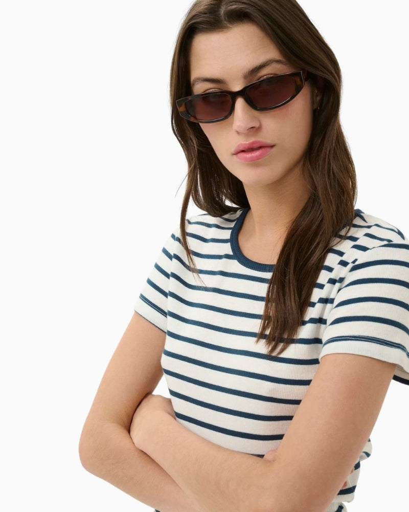Part Two RochellePW T-Shirt in Cream and Blue Stripe close-up view