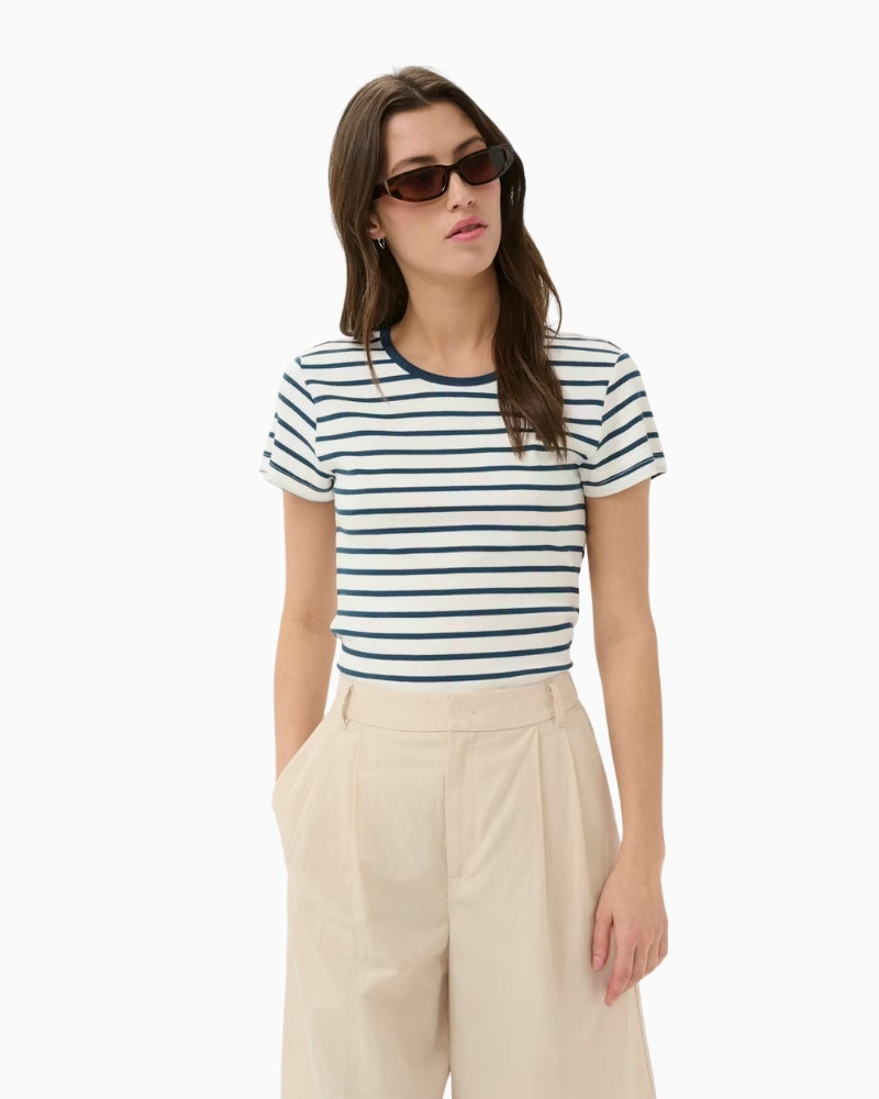Part Two RochellePW T-Shirt in Cream and Blue Stripe front view